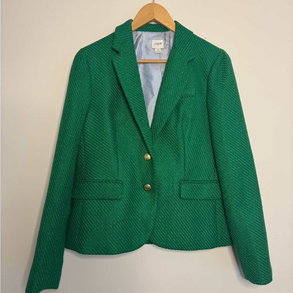 J. Crew Green Wool Blend Blazer with Notched Lapels